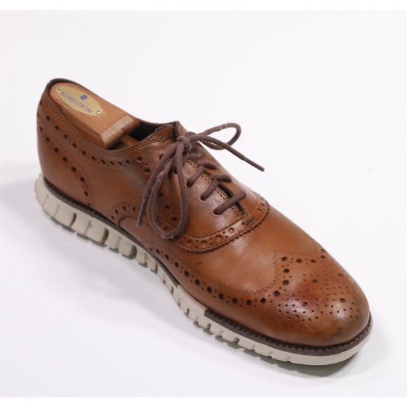 Cole Haan Mens British Tan Brown Zero Grand Wingtip Oxford Dress Shoes 9 main image 5